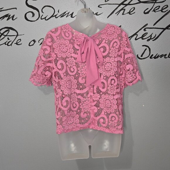 Nanette Nanette Lepore Lace Tie Back Pink Top, M - Picture 2 of 6